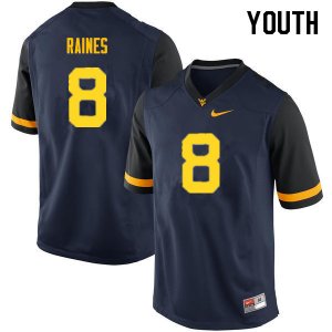 Youth West Virginia Mountaineers NCAA #8 Kwantel Raines Navy Authentic Nike Stitched College Football Jersey LK15B55EG
